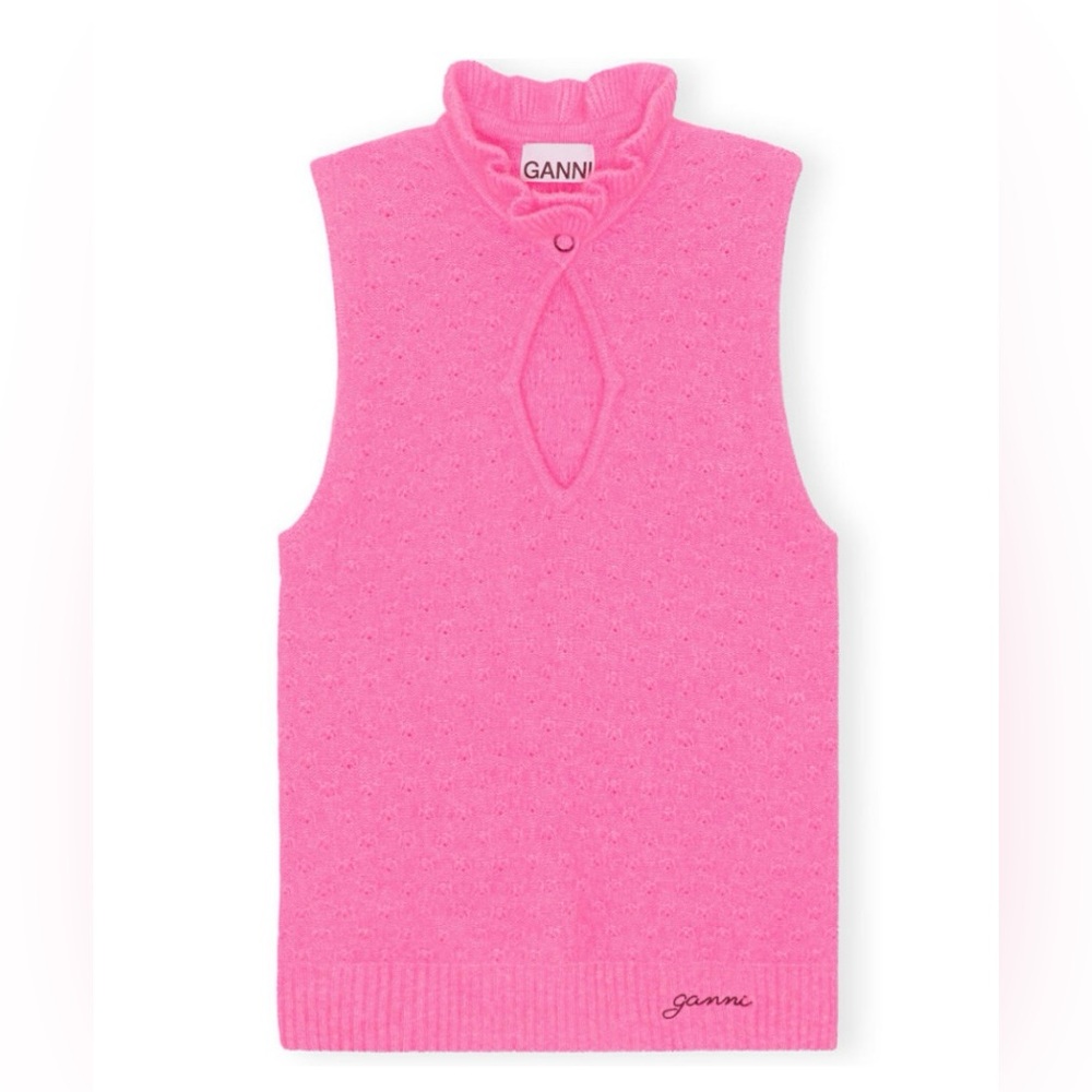 Ganni Fuschia Alpaca Wool Blend Sleeveless Sweater